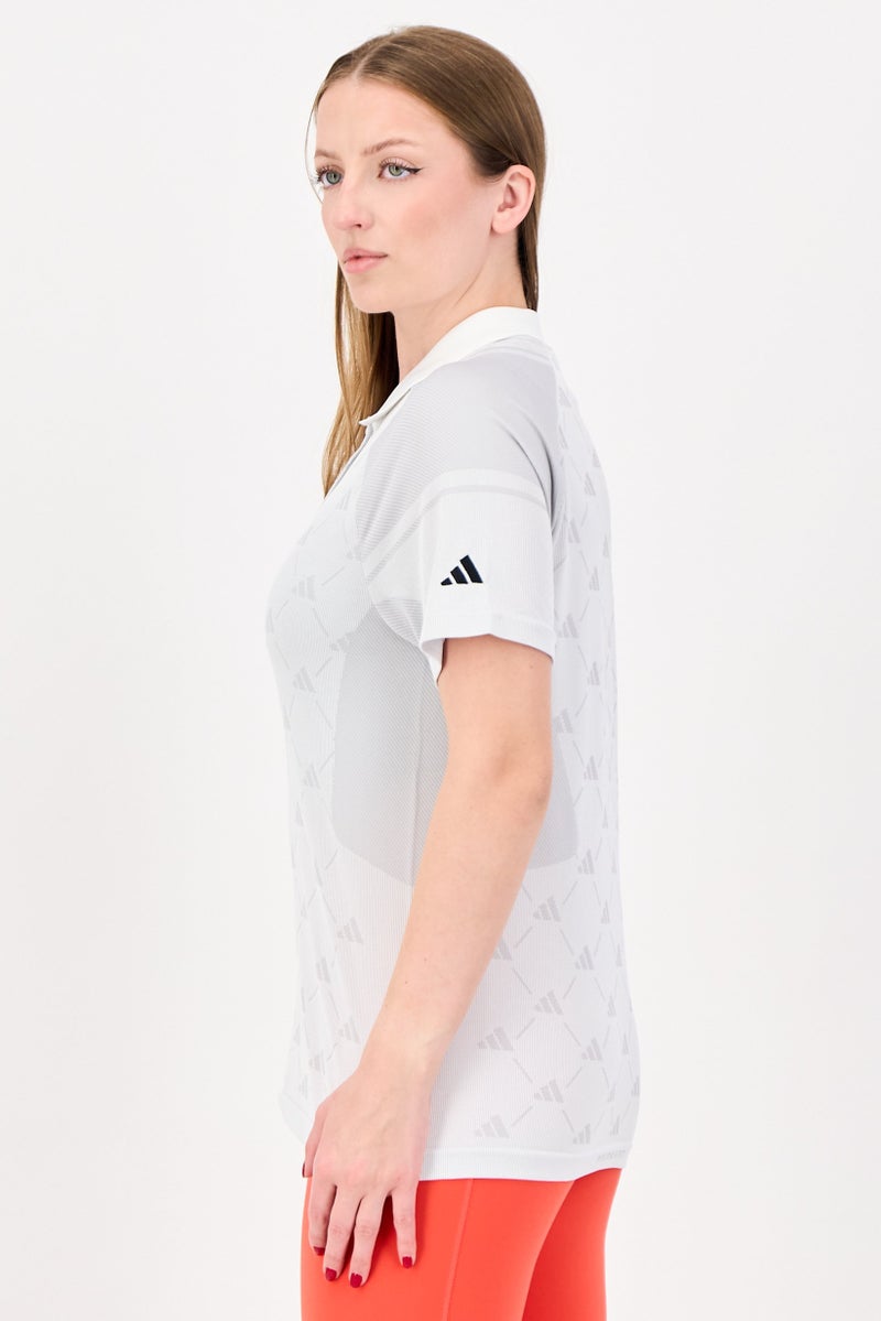Adidas Women Sportswear Fit Short Sleeve Training Polo Shirt, Light Grey - Image 2